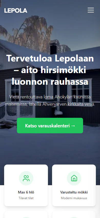 Lepolan etusivu puhelimella
