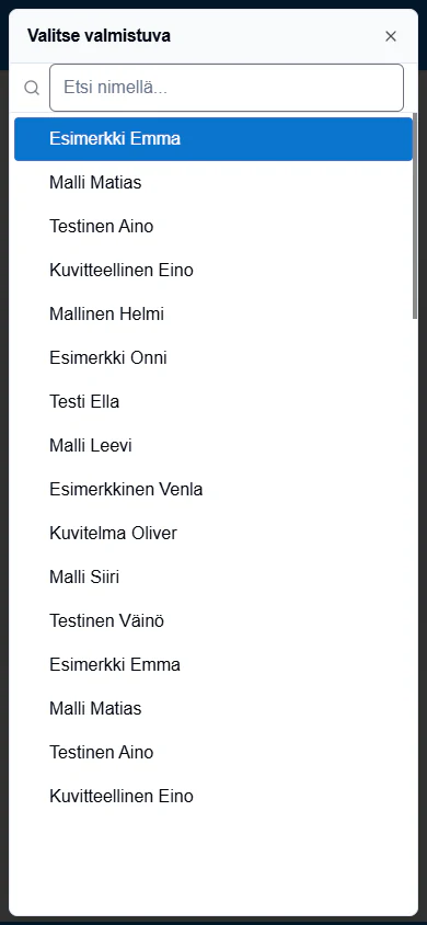 Valmistuvien lista puhelimella