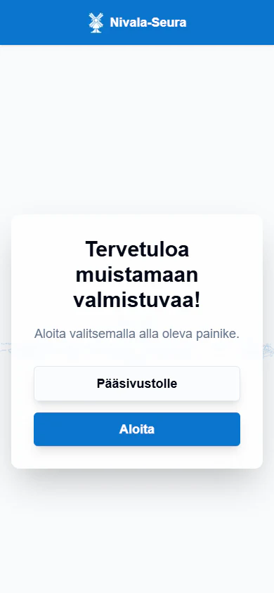 Aloitusnäkymä puhelimella