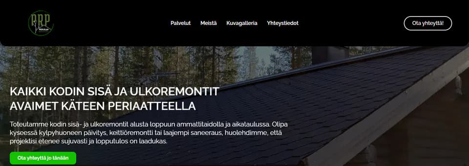 Etusivun yläosa
